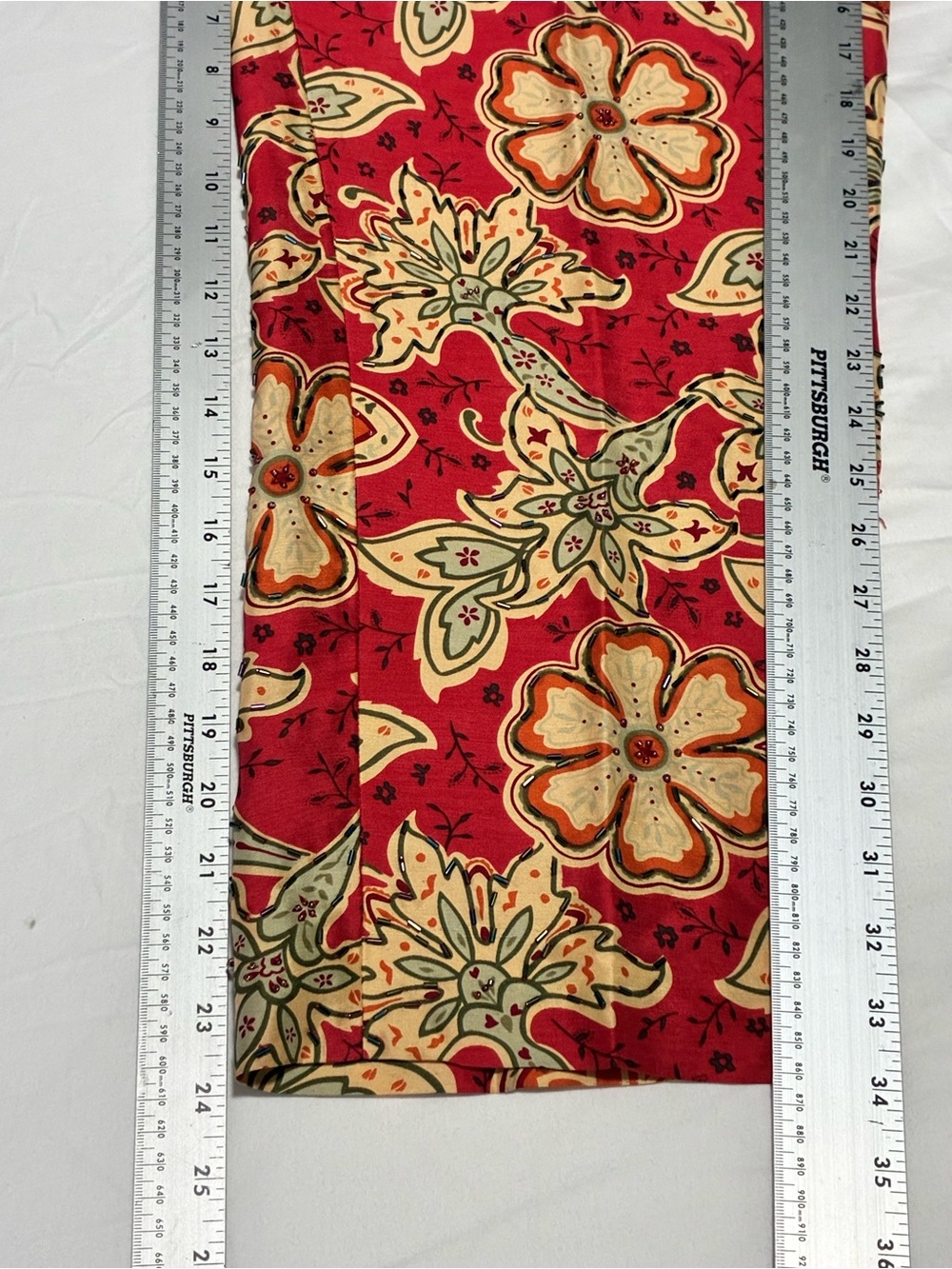 VTG Muse 11 Coral Red Floral Beaded Capris with Cream & Orange Accents - Picture 11 of 12